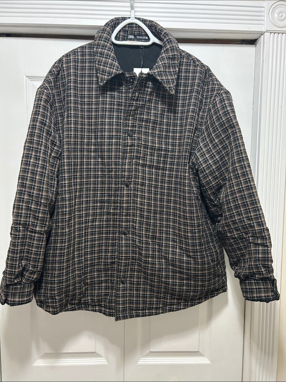 Zara Black and Brown Plaid Lightweight Shacket style Jacket